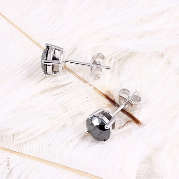 10k Black Diamond 1 Carat Earrings - Picture 6 of 7
